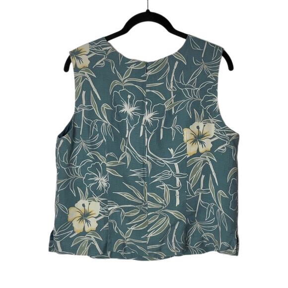 Vintage TOMMY BAHAMA Hibiscus Sleeveless Silk Top woman's size large green/blue - Picture 2 of 16